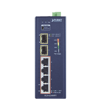 Switch PoE Industrial No Administrable de 4 Puertos PoE 10/100/1000T 802.3at  2 Puertos SFP 10/1000X