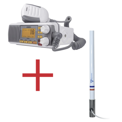 Kit de radio UM385 | mas antena marina de fibra de vidrio TX-5101-SYS fabricada en fibra de vidrio con base roscable de acero inoxidable