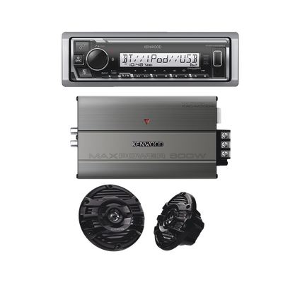 Kit de estéreo con Bluetooth KMR-M332BT | Amplificador KAC-M5014  | más Par de bocinas KFC-1653MRB