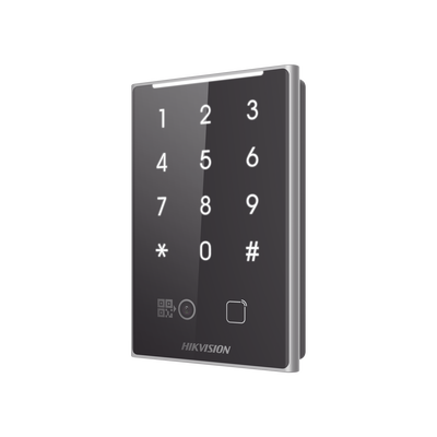 Lector de Tarjetas PROX EM y de Códigos QR / Teclado para Contraseña / Compatible con Controladores DSK2600 Series Hikvision / Comunicación RS485 y WIEGAND / IP65