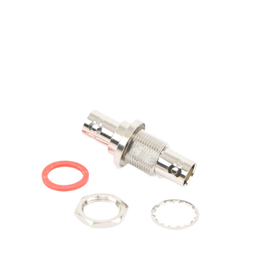 Adaptador Doble BNC Hembra para Chasis  Hermético y de Montaje en D-Plano  Níquel/ Oro/ Delrin.
