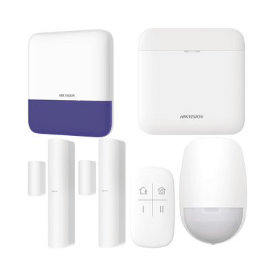 (AX PRO) KIT de Alarma AX PRO con GSM (3G/4G) / Incluye: 1 Hub con bateria de respaldo / 1 Sensores PIR / 2 Contactos Magnéticos / 1 Control Remoto / 1 Sirena Inalambrica Exterior / WiFi / Compatible con Hik-Connect P2P