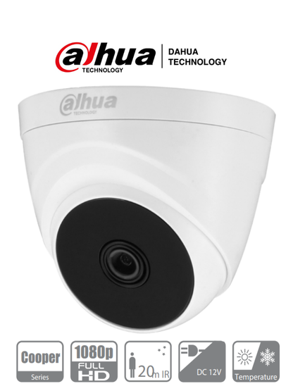 DAHUA  HAC-T1A21-28 - Cámara Domo con resolución 1080p  lente de 2.8 mm y ángulo de visión de 103°  Smart IR de 20 m para mejor visión nocturna  ideal para interiores. Compatible con los formatos CVI  TVI  AHD y CVBS. #PreciosHot