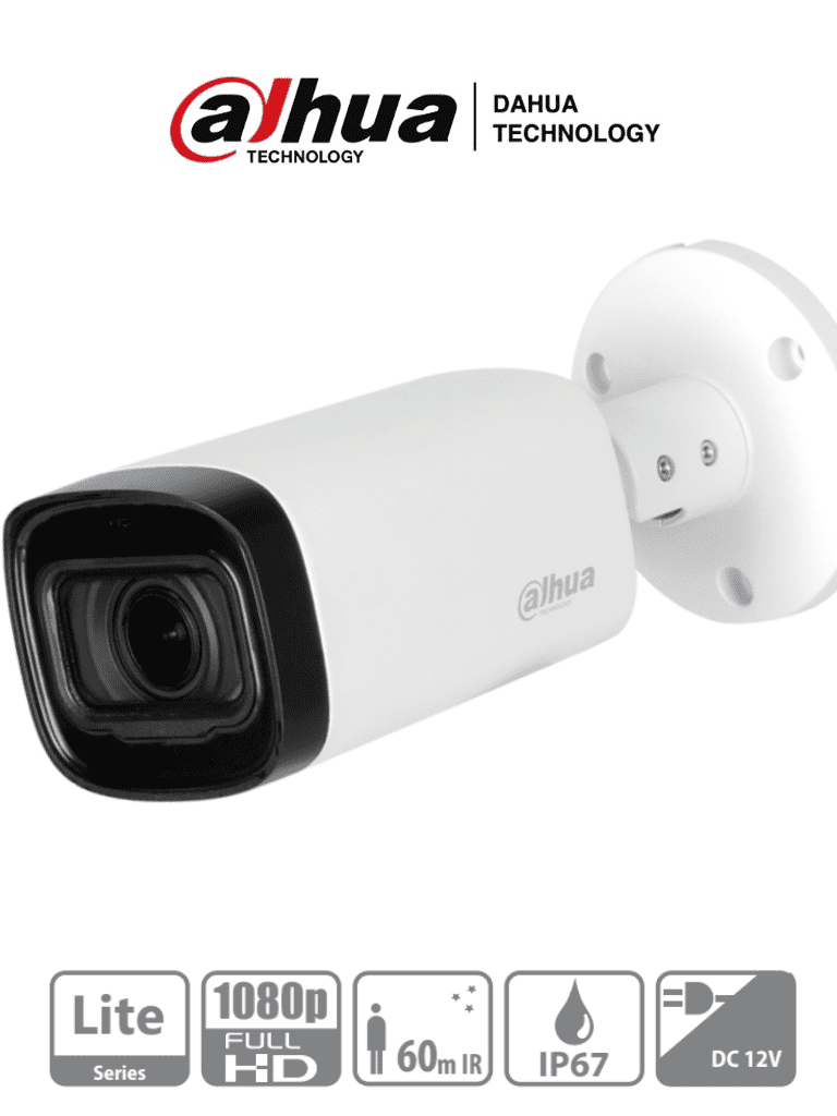 DAHUA HAC-HFW1200R-Z-IRE6 - Camara Bullet de 2 Megapixeles/ 1080p/ Lente Motorizado de 2.7 a 12 mm/ IR de 60 Metros/ Metalica/ IP67/ Soporta CVI/CVBS/AHD/TVI/