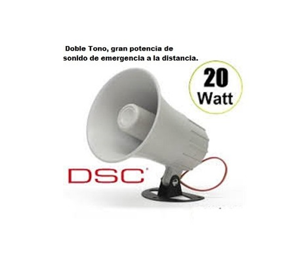 DSC SD20W - Sirena Cableada para Interior y para Exterior con el Gabinete AV GMX002  12 VCD 20W 2 tonos 110 dB