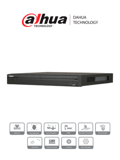 DAHUA DHI-NVR5216-8P-4KS2 - NVR de 16 Canales 4k/ H.265+/ Rendimiento de 320 Mbps/ 8 Puertos PoE/ 2 Bahías de Discos Duros/ Salida HDMI/ POS/ Dewarping/ Soporta Camaras con IA/