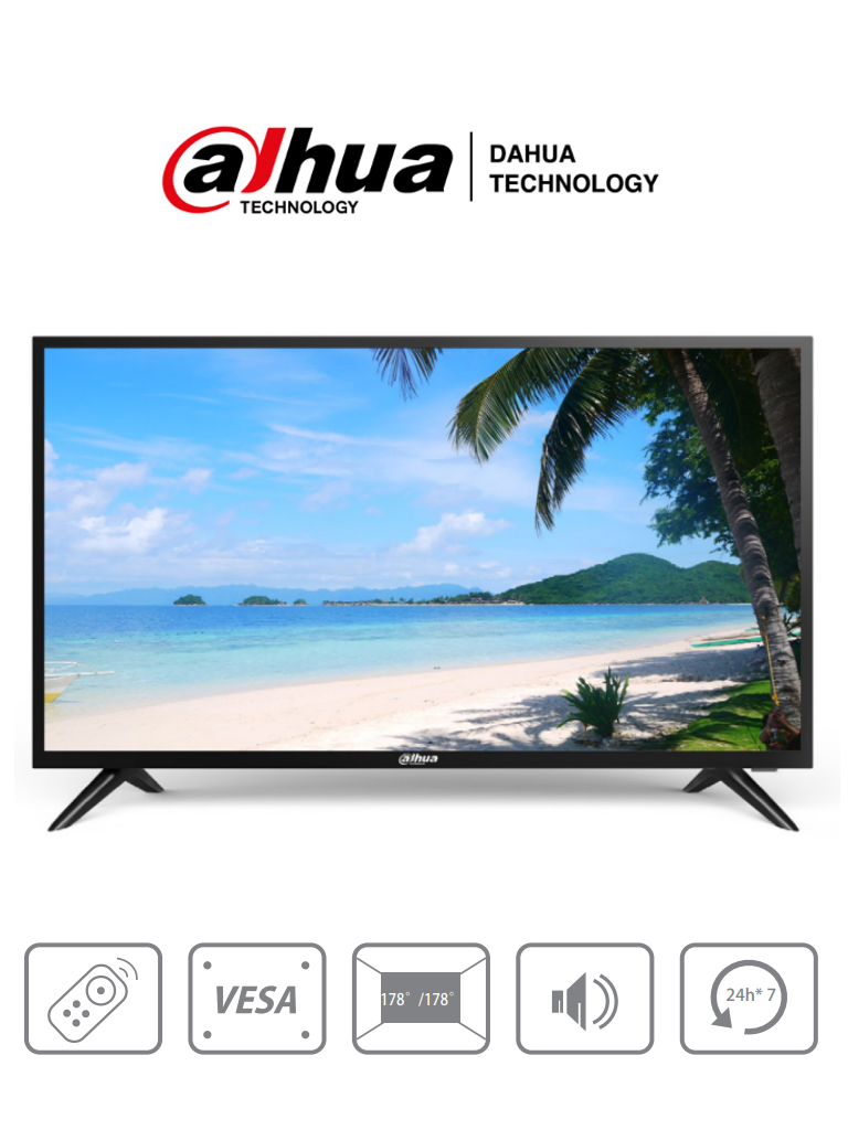 DAHUA DHI-LM32-F200 - Pantalla FHD de 32 pulgadas con resolución 1920×1080  diseñada para uso 24/7. Ofrece 240 cd/m² de brillo  entradas HDMI  VGA  USB  altavoces integrados y control remoto. #ProAccesorios #MCI2