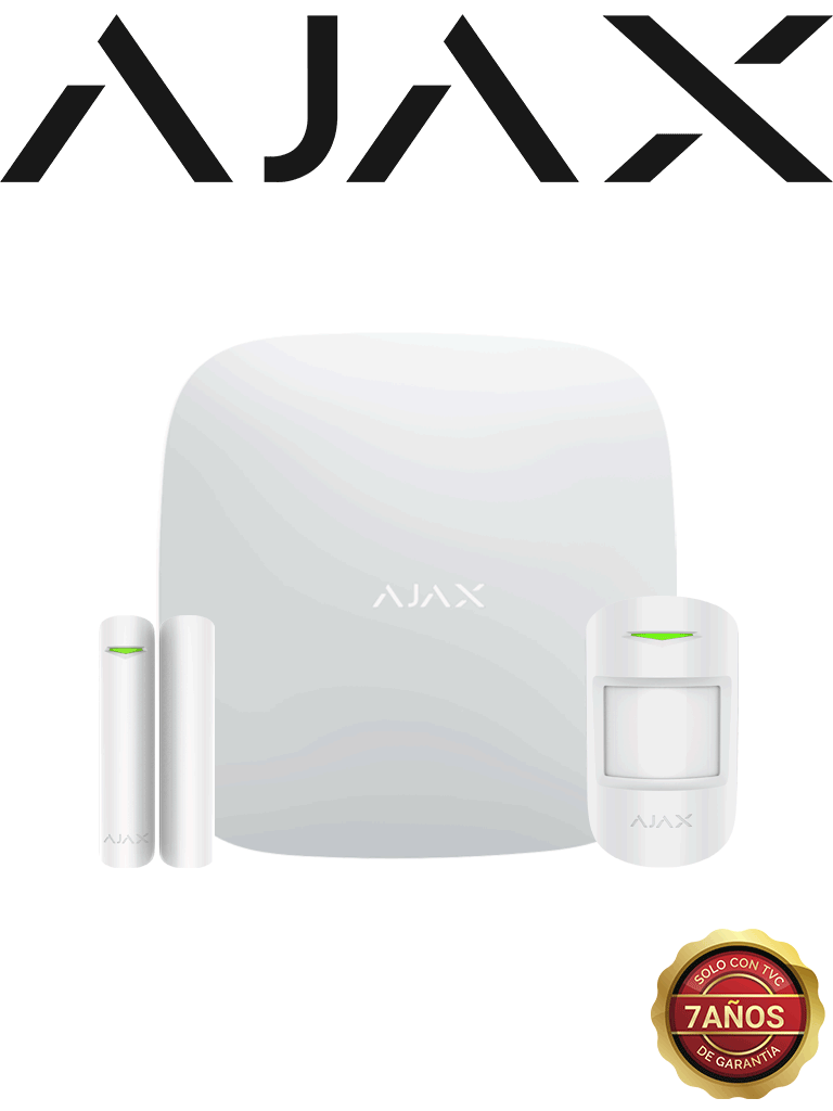 AJAX KIT BASIC - Panel de  alarma Hub2 conexión Ethernet / APP “AJAX PRO” iOS y Android   1 sensor de movimiento y 1 detector de puerta o ventana con entrada auxiliar en color blanco
