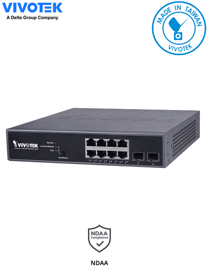 VIVOTEK AW-GEV-104B-130 - Switch Gigabit PoE Administrable con 8 puertos GE  2 puertos SFP  130W totales  WEB Smart  30W por puerto  compatible con VIVOCAM #V1