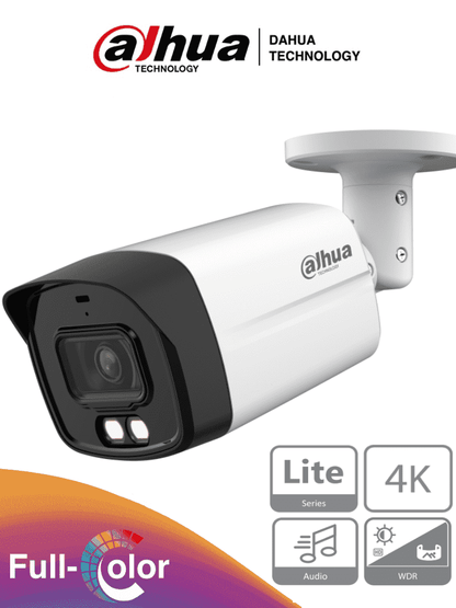 DAHUA HAC-HFW1809TLM-A-LED - Camara Bullet 4k Full Color/ 8 Megapixeles/ Lente de 2.8mm/ 106 Grados de Apertura/ Microfono Integrado/ 40 Metros de Iluminación/ Super Adapt/ WDR de 120 dB/ IP67/ Soporta: CVI/CVBS/AHD/TVI/