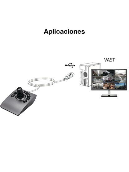 VIVOTEK AJ-001 - Control de palanca joystick para NVR  PTZ y Software VAST 2  VSS VIVOTEK con 8 teclas y conector USB