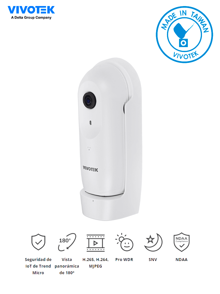 VIVOTEK CC9160-H - Cámara IP Panorámica para interior  2 MP  WDR Pro  Visión 180º  Ciberseguridad Trend Micro  Smart Stream III  Micrófono Integrado  Visión SNV  Conectores DI/DO  ONVIF #V1 #TM