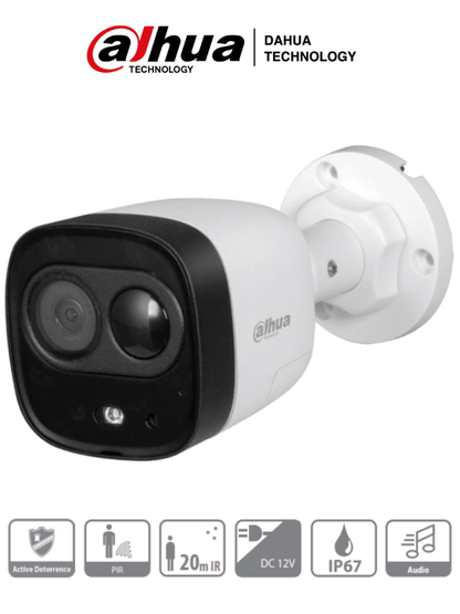 DAHUA ME1200D - Camara Bullet con Disuasion Activa 1080p/ 2 Megapixeles/ Lente 2.8 mm/ IR de 20 Mts/ PIR 10 Mts/ Microfono Integrado/ Sirena & Luz Blanca/ IP67/