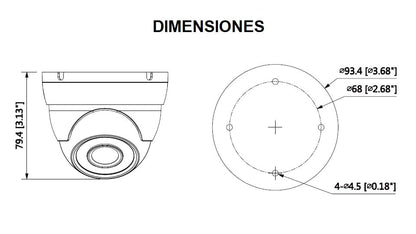 DAHUA HAC-HDW1200MN-0280B - Camara Domo 1080p/ Metálica/ Lente de 2.8mm/  101 Grados de Apertura/ Ir de 30 Metros/ IP67/ DWDR/ BLC/HLC/AGC/ Soporta HDCVI/TVI/AHD/CBVS/