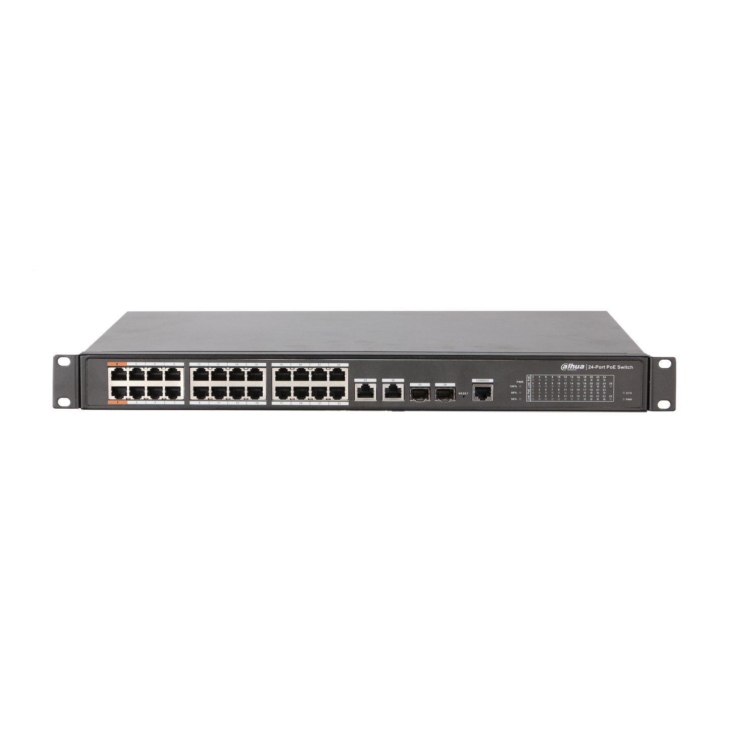 DAHUA DH-PFS4226-24ET-360 - Switch de 24 Puertos PoE/ Administrable Capa 2/ Indusrial/ 360W/ Soporta PoE  PoE+ y Hi PoE/ 2 Puertos 10/100/1000 Base-T/ 2 Puertos Combo Base X/ 24 Puertos Poe Base-T/