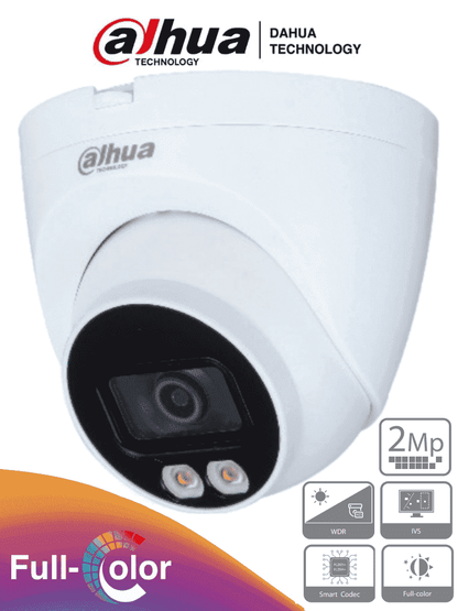 DAHUA IPC-HDW2239T-AS-LED - Camara Domo IP de 2 Megapixeles/ Full Color/ Lente de 2.8 mm/ Microfono Integrado/  Leds para 30 Mts/ Ranura para MicroSD/ WDR Real/ 107 Grados de Apertura/ H.265/ IP67/ PoE/ Analiticos con IVS