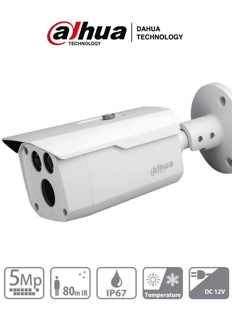 DAHUA HAC-HFW1500D - Camara Bullet de 5 Megapixeles/ Metalica/  Lente de 3.6 mm/ 92 Grados de Apertura/ IR de 80 Mts/ IP67/ Soporta: CVI/CVBS/AHD/TVI/