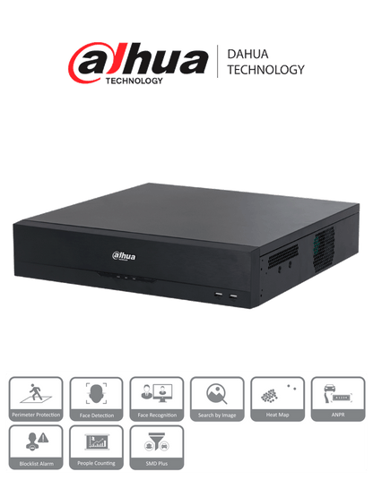 DAHUA DHI-NVR5864-16P-EI - NVR de 64 canales IP 4K con tecnología Acupick de 16 puertos PoE  RAID 0/1/5/6/10  384 Mbps. IA avanzada: detección y reconocimiento de rostros  protección perimetral  SMD Plus en 8 canales.