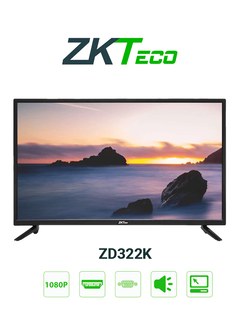 ZKTECO ZD322K - Pantalla LED FHD Profesional de 32 pulgadas / Resolución 1920 x 1080 / 1 Entrada de video HDMI y 1 VGA / Altavoces Incorporados / Ángulo de Visión Horizontal 170° /  Detección Automática de Señal #HD1