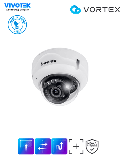 VIVOTEK FD839-EHTV - Cámara IP VORTEX Essential Series domo exterior 5 MP  lente varifocal 2.8-10mm  micrófono integrado  IR 30m  WDR Pro  IP66  IK10  NDAA  almacenamiento interno 256GB