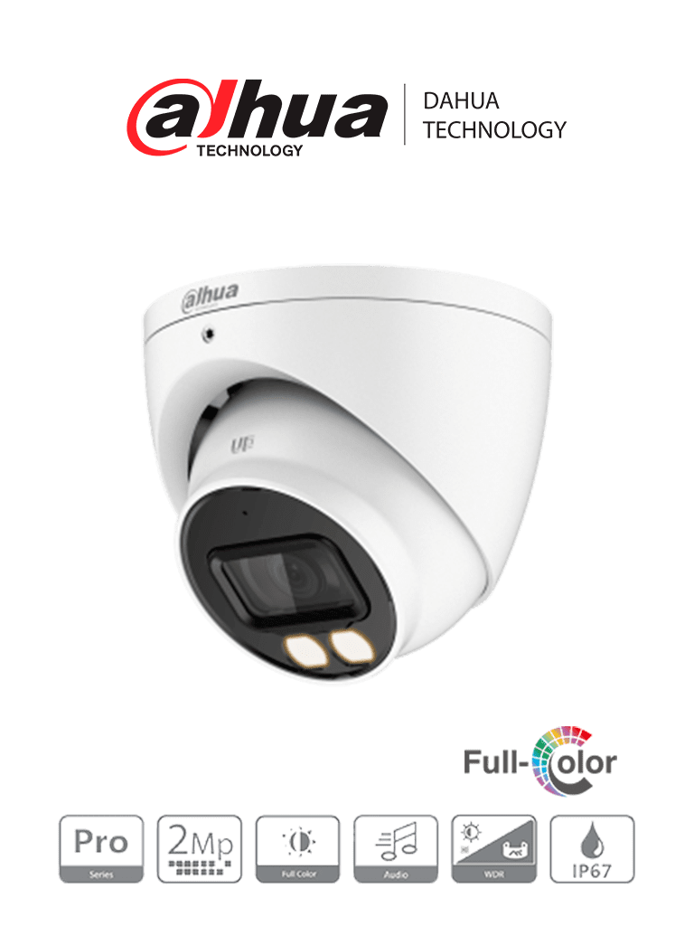 DAHUA HAC-HDW2249T-A-LED - Cámara Domo Full Color de 2 Megapíxeles  Serie Pro  con lente de 3.6 mm  micrófono integrado  FullColor-Starlight y WDR real. Resistente con clasificación IP67 #FullColor #SeriePro