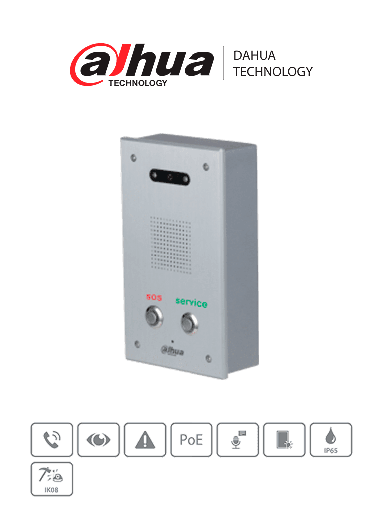 DAHUA DHI-VTA2302A - Intercomunicador de asistencia con cámara HD de 2.7" y 2MP CMOS para baja iluminación. Panel de aluminio anodizado con visión nocturna automática. Incluye botón SOS para llamadas de emergencia. #MCI2Q125