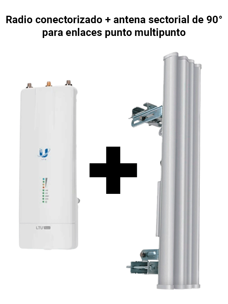 KIT-Radio conectorizado + antena sectorial de 90° de apertura para punto a multi punto/Ideal para CCTV Y WISP/Hasta 600 Mbps/2 millones de paquetes por segundo/5Ghz/Filtrado RF/Sincronización GPS/Solo compatible con tecnología LTU/