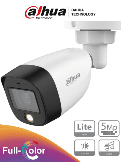 DAHUA HAC-HFW1509CN-A-LED - Cámara Bullet Full Color de 5 MP con lente de 2.8 mm y apertura de 112°. Incluye micrófono integrado  LEDs para visión nocturna hasta 20 metros  WDR de 120 dB y tecnología Starlight. Resistente al agua IP67 #HDCVI9.0