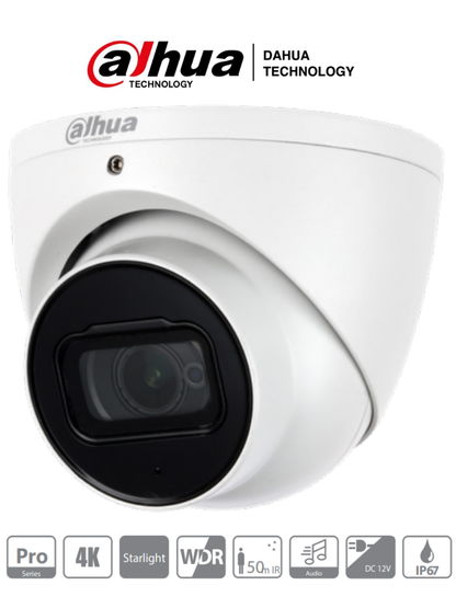 DAHUA HDW2802T-A - Cámara Domo EyeBall 4K Starlight de 8 MP  lente de 2.8 mm  IR de 50 m  WDR real 120 dB  IP67. Ideal para vigilancia en alta resolución con excelente rendimiento en condiciones de poca luz y protección robusta contra el clima. #Pro