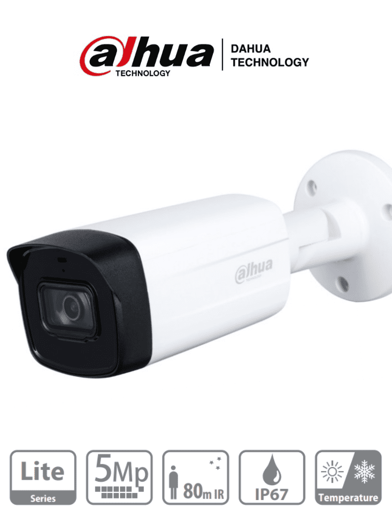 DAHUA HAC-HFW1500TH-I8 - Camara Bullet de 5 Megapixeles/ Lente de 3.6 mm/ 92 Grados de Apertura/ IR de 80 Mts/ IP67/  Soporta: CVI/CVBS/AHD/TVI/