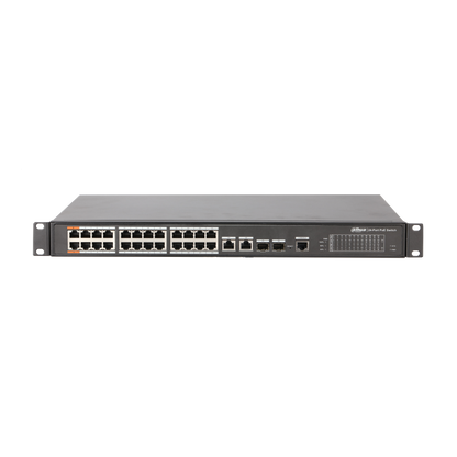 DAHUA DH-PFS4226-24ET-360 - Switch de 24 Puertos PoE/ Administrable Capa 2/ Indusrial/ 360W/ Soporta PoE  PoE+ y Hi PoE/ 2 Puertos 10/100/1000 Base-T/ 2 Puertos Combo Base X/ 24 Puertos Poe Base-T/