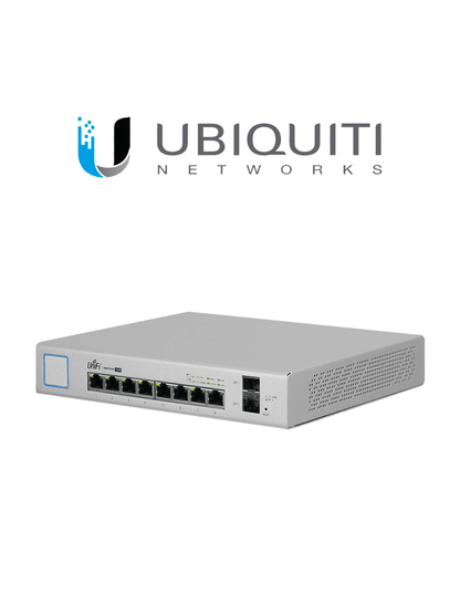 UBIQUITI US-8-150W - Switch UniFi Gigabit PoE con 8 puertos Gigabit Ethernet  2 puertos SFP  PoE de 150 Watts y capacidad de conmutación de 20 Gbps.