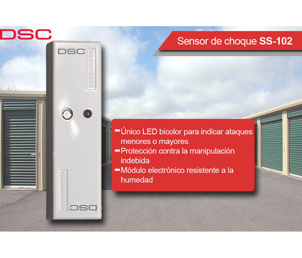 DSC SS102 - Sensor de Impacto cableado puede monitorear vibraciones menores e impacto al mismo tiempo