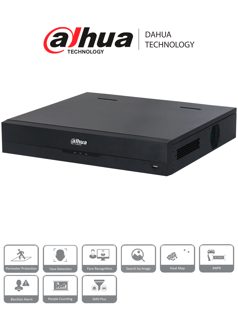 DAHUA DHI-NVR5416-16P-EI -NVR de 16 canales IP4K con tecnología Acupick y WizSense 16 puertos PoE  8ePoE  y 4 bahías para discos duros. Incluye canales con reconocimiento facial  SMD Plus soporte para cámaras con IA y protección perimetral #IMD