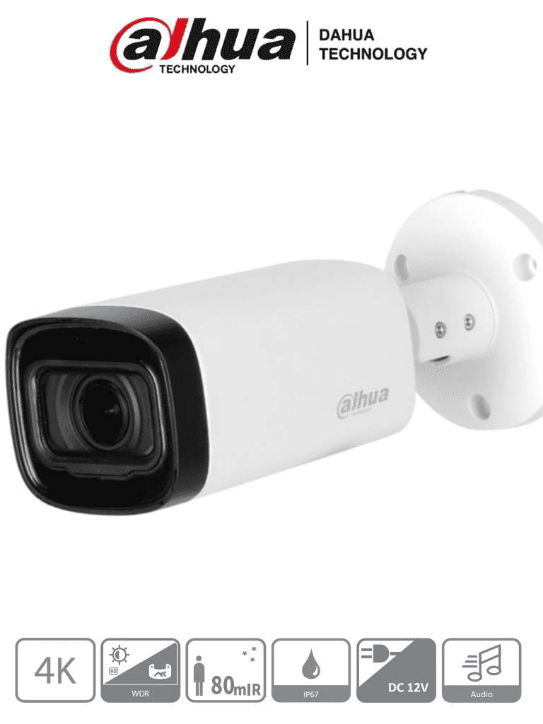 DAHUA DH-HAC-HFW1801RN-Z-A - Camara Bullet de 4k/ 8 Megapixeles/ Lente Motorizado de 2.7-13.5/ IR de 80 Mts/ Super Adapt/ Microfono Integrado/ WDR Real de 120/ IP67/ #LoNuevo