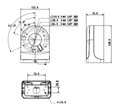 DAHUA PFB203W - Brazo de pared para camaras domo DAHUA /  HDW2120 / 2220 / 2221RZ /  HDW1000 / 1100R /  HDW1120 / 1220 / 1320S /  HDW2120