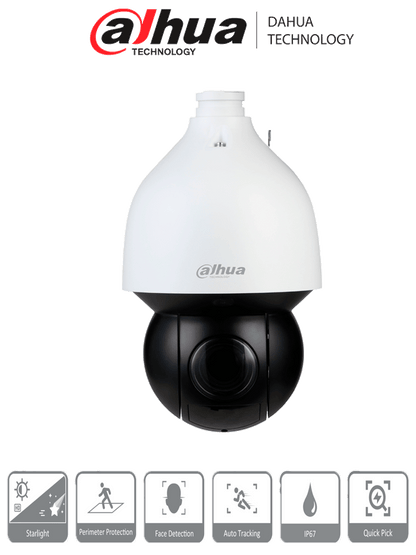 DAHUA DH-SD5A232GB-HNR - Cámara IP PTZ 2 MP con zoom óptico 32x  tecnología Starlight y visión nocturna IR de 150 metros. Incorpora autotracking 3.0  detección de rostros  protección perimetral  PoE+  IP67 e IK10.