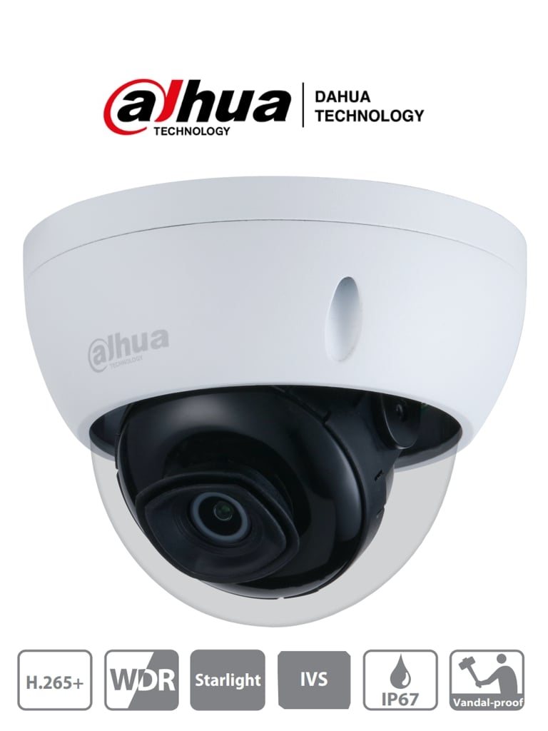 DAHUA IPC-HDBW2231E-S-S2  - Cámara IP Domo Antivandálica de 2 Megapixeles/ Lente de 2.8mm/ 106 Grados de Apertura/ Metalica/ IR 30 de Mts/ WDR Real de 120 dB/ Ranura para MicroSD/ IP67/ IK10/ Videoanaliticos con IVS/