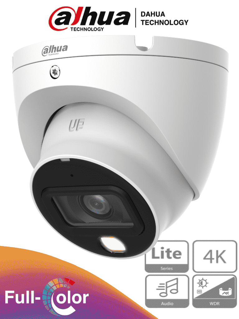 DAHUA HAC-HDW1809TLM-A-LED - Camara Domo Eyeball 4k Full Color/ 8 Megapixeles/ Lente de 2.8mm/ 106 Grados de Apertura/ Microfono Integrado/ 20 Metros de Iluminación/ Imagen a Todo Color 27/7/ Super Adapt/ WDR de 120 dB/ Soporta CVI/CVBS/AHD/TVI /