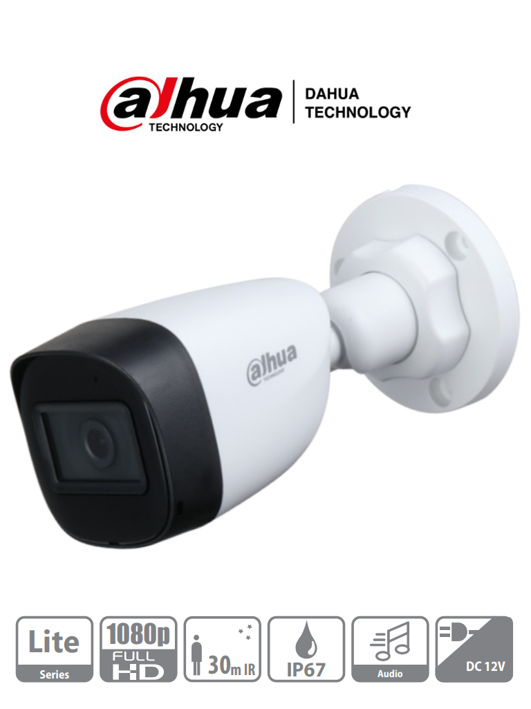 DAHUA HAC-HFW1200CN-A - Cámara Bullet 1080p/ Micrófono Integrado/  Lente de 2.8mm/ 30 Mts de Ir/ IP67/ Policarbonato/ CVI/CVBS/AHD/TVI/ BLC/HLC/DWDR #VolDH #IngDahua