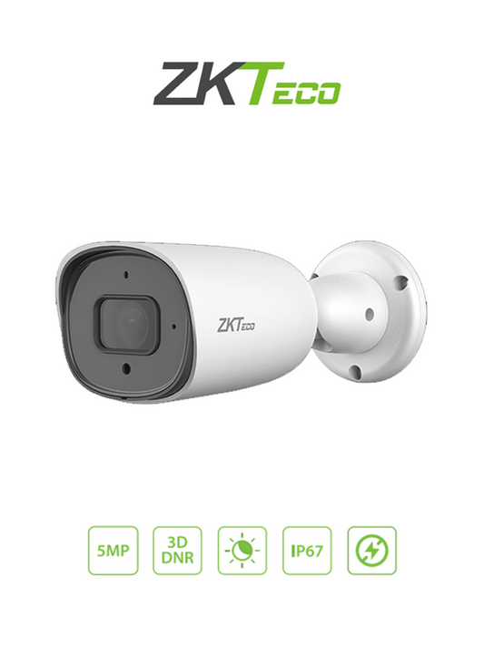 ZKTECO BS855P22CS7MI - Cámara IP Bullet 5 Megapíxeles / Compresión H.265 / Lente 3.6 mm / Alcance IR 30 mts / Detección Facial / Micrófono Integrado / Carcasa metálica / PoE / IP67 / P2P /