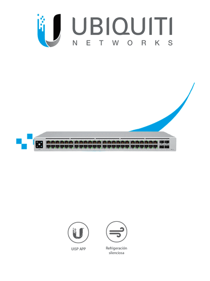 UBIQUITI USW-48 UniFi Switch Capa 2 de 48 puertos 10/100/1000 Mbps más 4 puertos 1G SFP  con pantalla informativa.