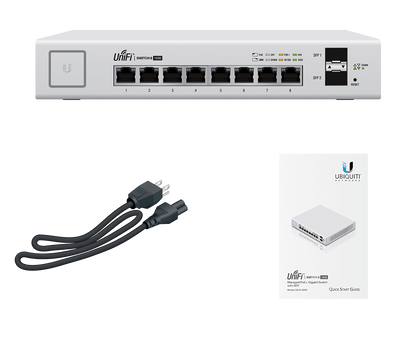 UBIQUITI US-8-150W - Switch UniFi Gigabit PoE con 8 puertos Gigabit Ethernet  2 puertos SFP  PoE de 150 Watts y capacidad de conmutación de 20 Gbps.
