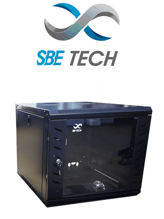 SBETECH GNLPAR9URSC - Gabinete de pared 9UR/ 600mm de ancho/ 450mm de profundidad Puerta delantera de cristal templado/ Cerradura y llaves