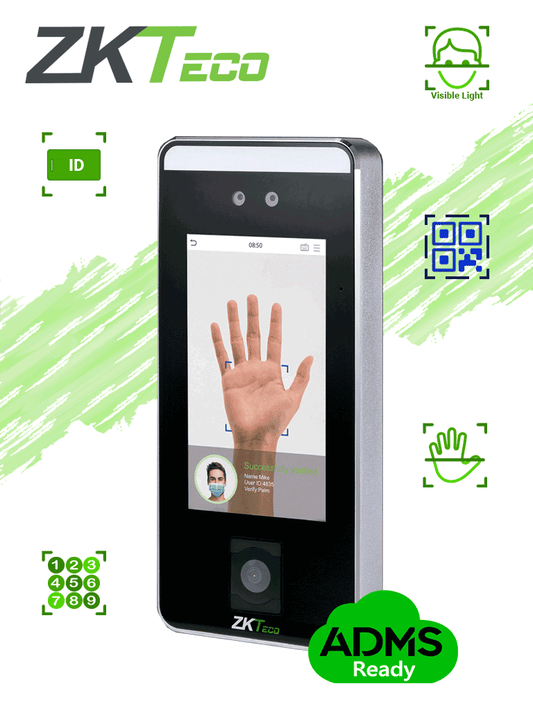 ZKTECO SPEEDFACEV5LQR - Control de Acceso Facial / 6000 Rostros / 3000 Palmas / 10 000 Tarjetas ID 125 Khz / QR / Contraseñas / 200 000 Registros / Reconocimiento en 0.35 s / Algoritmo Anti-spoofing / TCP/IP / WIEGAND / RS-485 / #ZK11