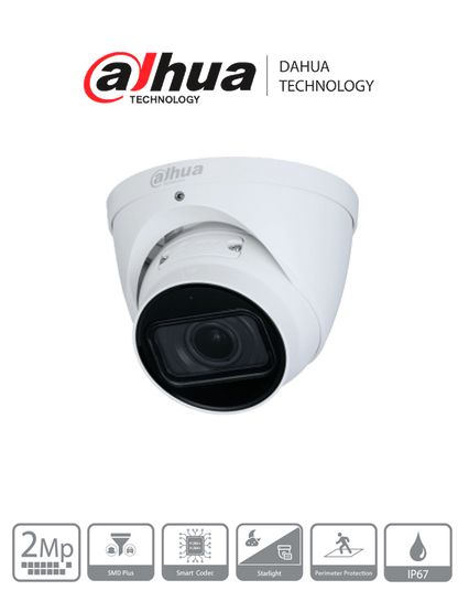 DAHUA DH-IPC-HDW3241TN-ZAS - Cámara IP Domo de 2 Megapíxeles/ WizSense/ Lente Motorizado de 2.7- - 13.5mm/ 108°/ H.265+/ IR de 40 Mts/ Micrófono Integrado/ Protección Perimetral/ Starligth/  SMD Plus/ WDR Real/ IP67/ Ranura para MicroSD/ PoE/ IP67