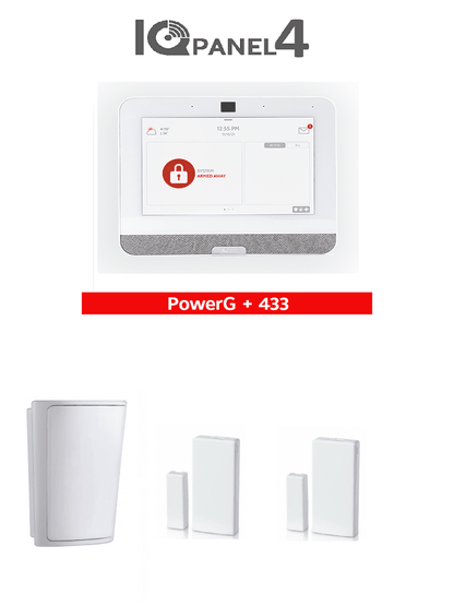 QOLSYS IQ4 PACK - Paquete de Alarma IQPanel4 de Qolsys incluye Panel Autocontenido  con Pantalla Táctil de 7"  Power G 915 Mhz + Qolsys S-Line 319.5 Mhz. 4 Bocinas integradas  2 Magnéticos Inalámbricos PG9303 y 1  PIR Inalámbrico PG9914