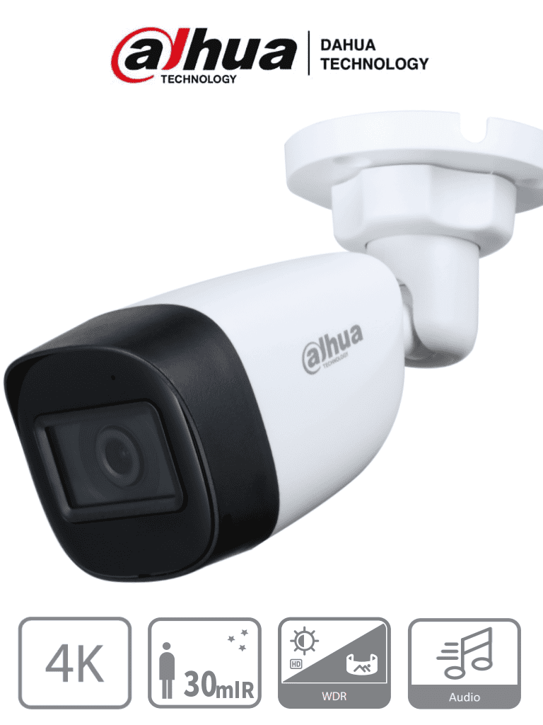 DAHUA HAC-HFW1801CN-A-0280B-S2 - Cámara Bullet 4k con Micrófono Integrado/ 8 Megapixeles/ Lente de 2.8 mm/ 106 Grados de Apertura/ 20 Metros de IR/ WDR Real de 120 dB/ Soporta: CVI/TVI/AHD/CVBS/ #ProHDCVI