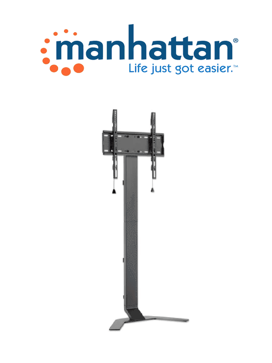 MANHATTAN  462044 - Soporte de piso para TV Soporta una pantalla de 32 "a 70" de hasta 40 kg  inclinación de -10 a 3°  altura ajustable  se adapta al sistema de montaje VESA de la pantalla  construcción de aluminio y acero  negro