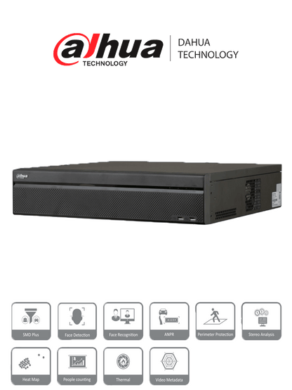 DAHUA DHI-NVR5832-16P-EI -NVR de 32 canales IP 4K con 16 puertos PoE y 8 puertos ePoE. Ofrece tecnología Acupick  detección y reconocimiento facial  SMD  8 bahías para discos duros y admite RAID 0/1/5/6/10  con un ancho de banda de 384 Mbps.